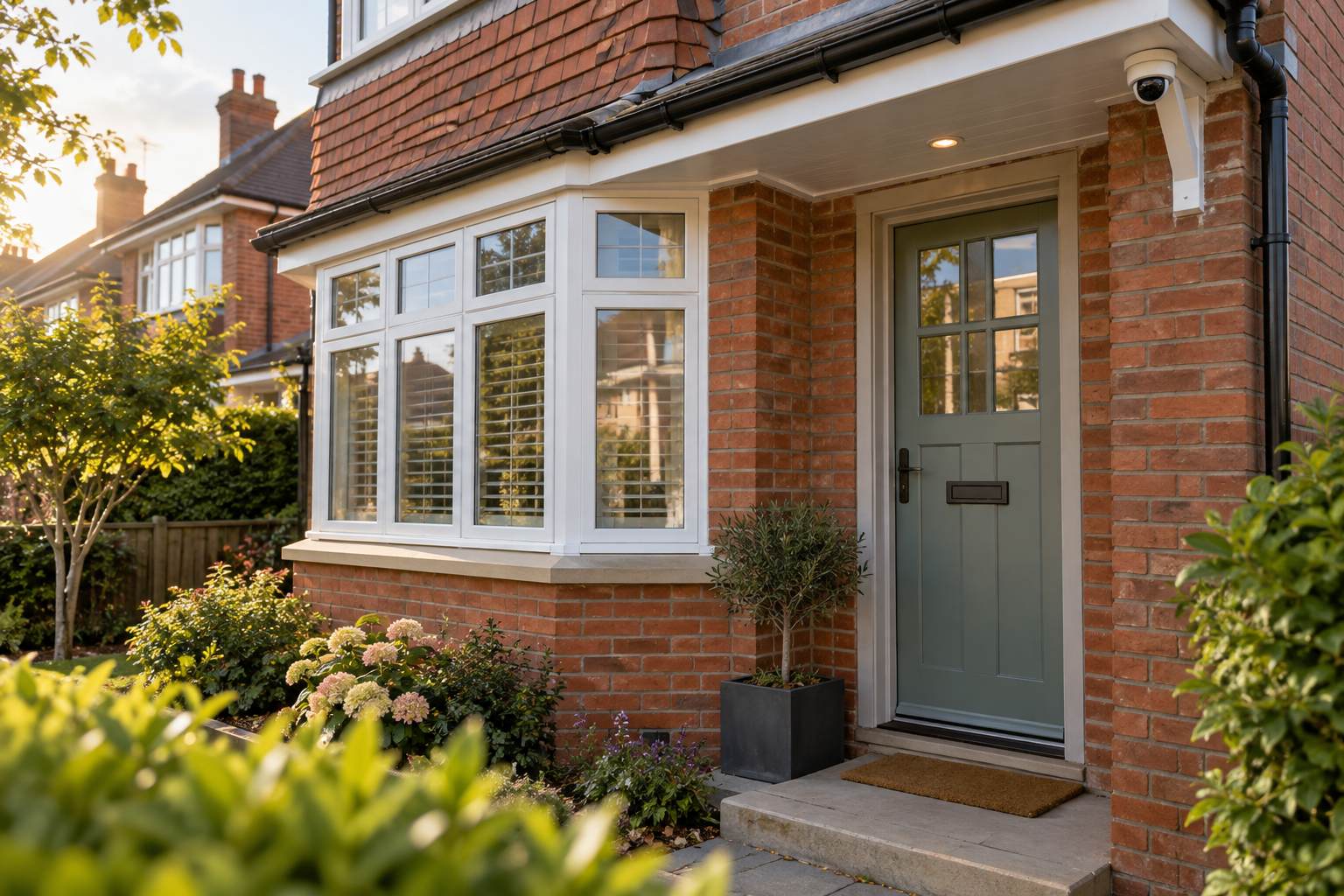 Illustration of a discreet CCTV camera beneath the eaves of a British home